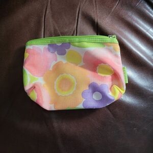 Clinique Flower Makeup Cosmetics Bag Orange Green White Pink